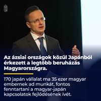 Az ázsiai országok közül Japánból érkezett a legtöbb beruházás Magyarországra. 170 j…