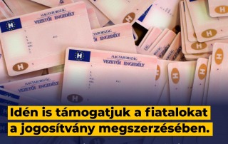 Idén is támogatjuk a fiatalokat a jogosítvány megszerzésében.